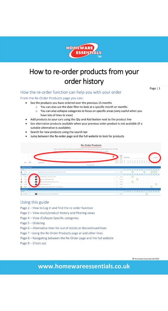 Website Re-Order from Stock History Guide