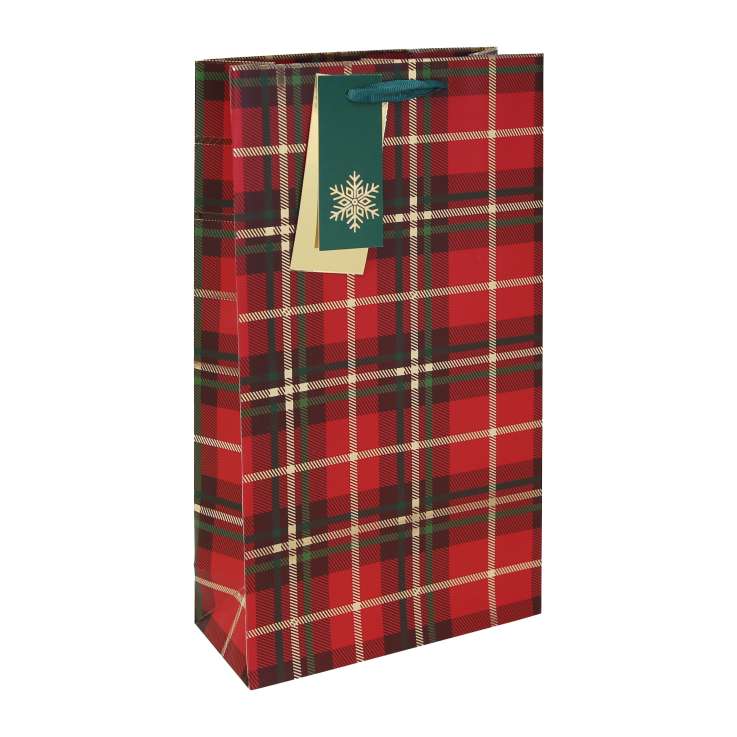 Double Bottle Gift Bags (44cm x 32cm) - Red Tartan