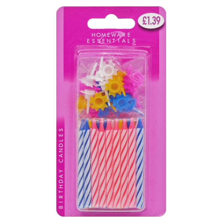Homeware Essentials Birthday Candles & Holders 24 Pack (HE17)