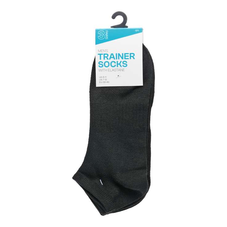 Men's Trainer Socks with Arch Support (Size 6-11) 3 Pack - Black
