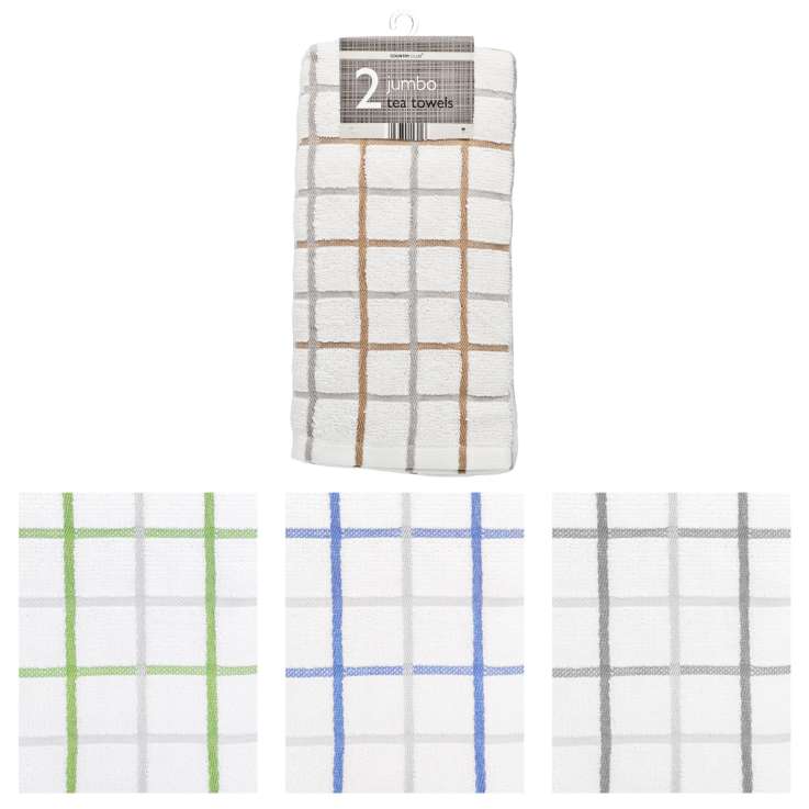 Country Club Jumbo Tea Towels (48cm x 64cm) 2 Pack - Assorted Colours