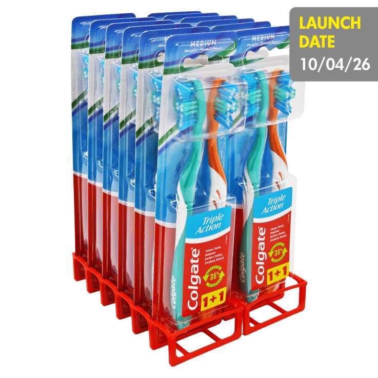 Colgate Triple Action Medium Toothbrush 2 Pack - Assorted Colours