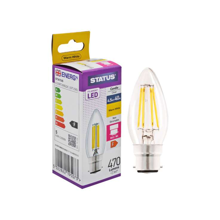 Status Filament LED Candle Light Bulb (4.5w=40w) Bayonet (B22)