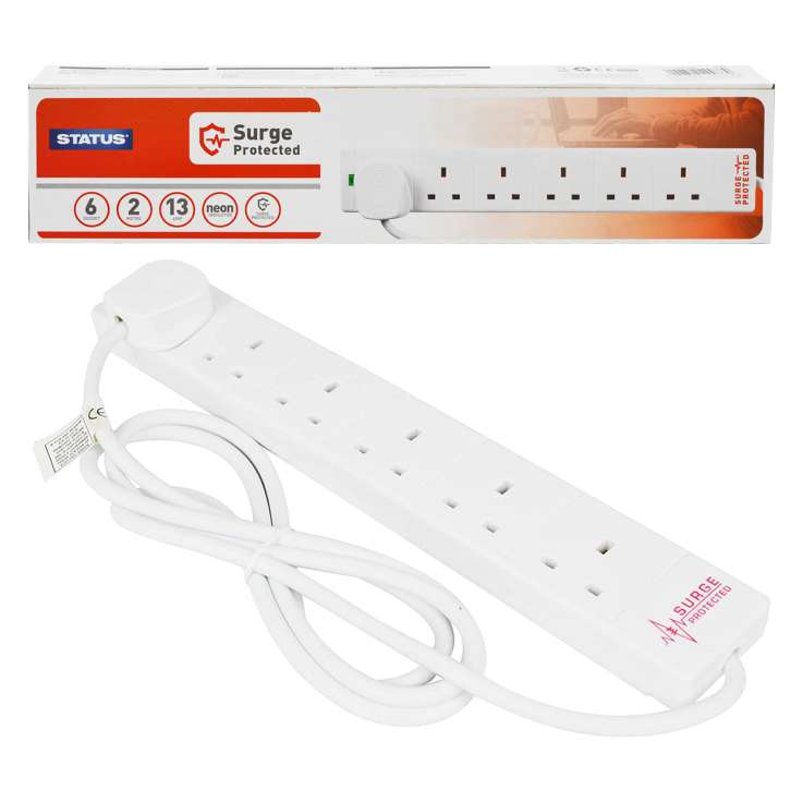 Status 6 Way Surge Protection Extension Lead 2M