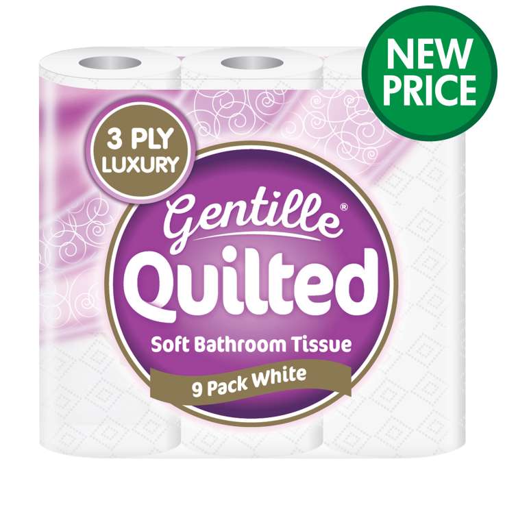 Gentille Quilted White Toilet Paper Luxury (3 Ply) 9 Pack