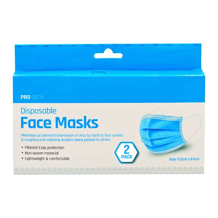 Pro-Tech Disposable Face Masks 2 Pack (3 Ply)