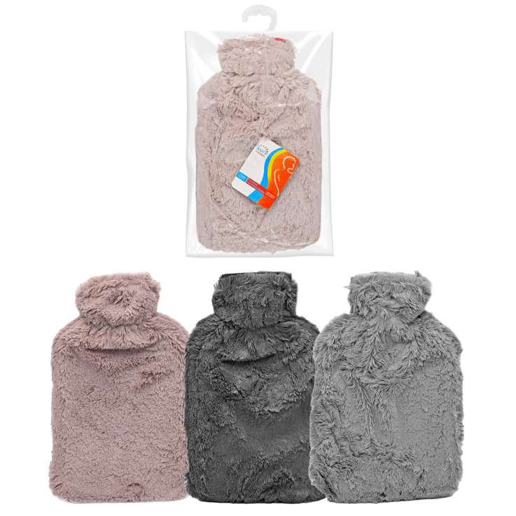 Sure Thermal Hot Water Bottle (2L) with Faux Fur Cover - Assorted Colours