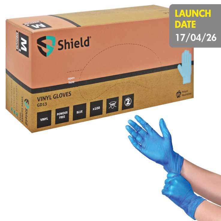 Shield Blue Disposable Vinyl Gloves (Powder Free) 100 Pack - Medium