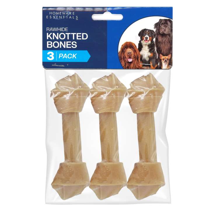 Homeware Essentials Rawhide Knotted Bones (Approx 135g/12cm) 3 Pack