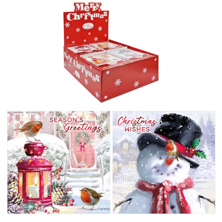 Boxed Christmas Cards 12 Pack - Snowman / Robin