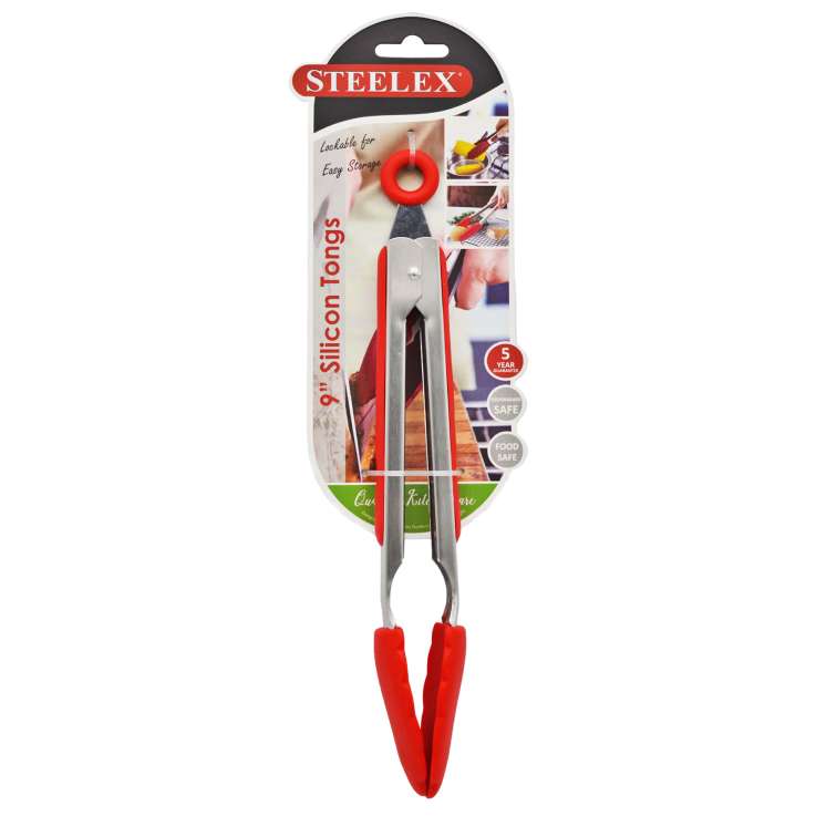 Steelex Silicone Tongs (9″) - Red