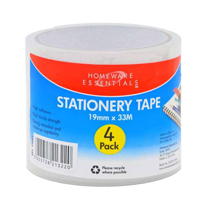 Homeware Essentials Stationery Tape (19mm x 33M) 4 Pack