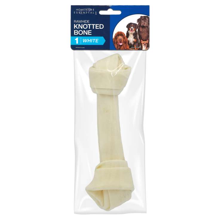 Homeware Essentials White Rawhide Knotted Bone (Approx 75g/17cm)
