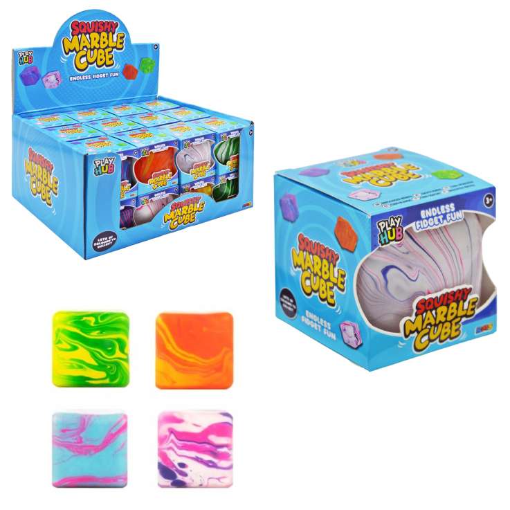 Play Hub Squishy Marble Cube (5cm) - Assorted Colours