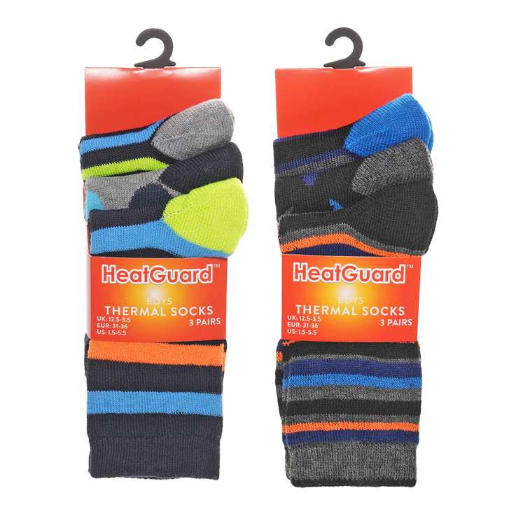 HeatGuard Boys Thermal Socks (Assorted Sizes) 3 Pack - Assorted Designs