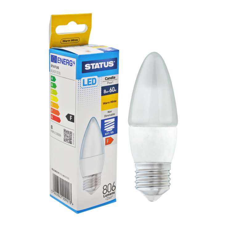 Status LED Candle Light Bulb (8w=60w) Large Screw (E27)