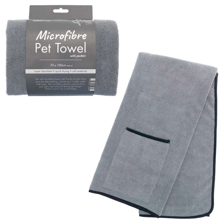 Country Club Microfibre Pet Towel - Grey