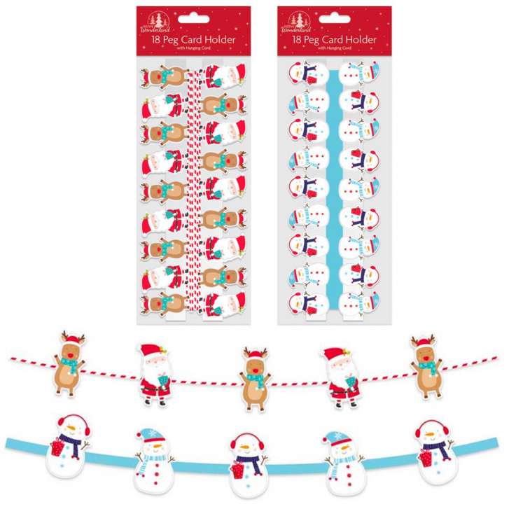 Christmas Peg Card Holder (18 Pegs) - Assorted Characters