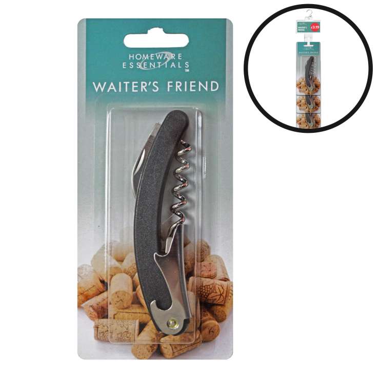 Homeware Essentials Waiters Friend Corkscrew - Loaded Clip Strip
