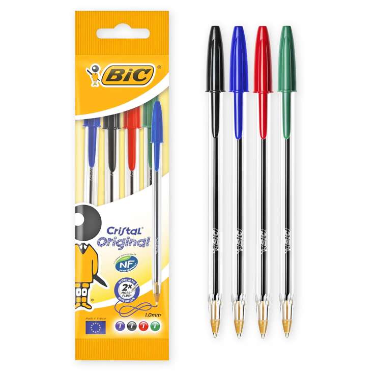 BIC Cristal Original Pens 4 Pack - Assorted Colours