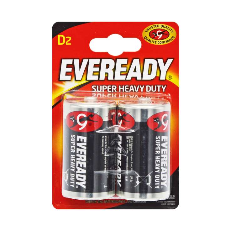 Eveready Super Heavy Duty D Batteries 2 Pack