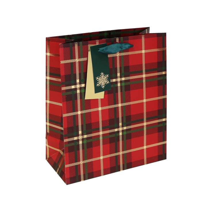 Medium Gift Bags (21.5cm x 25.3cm) - Red Tartan