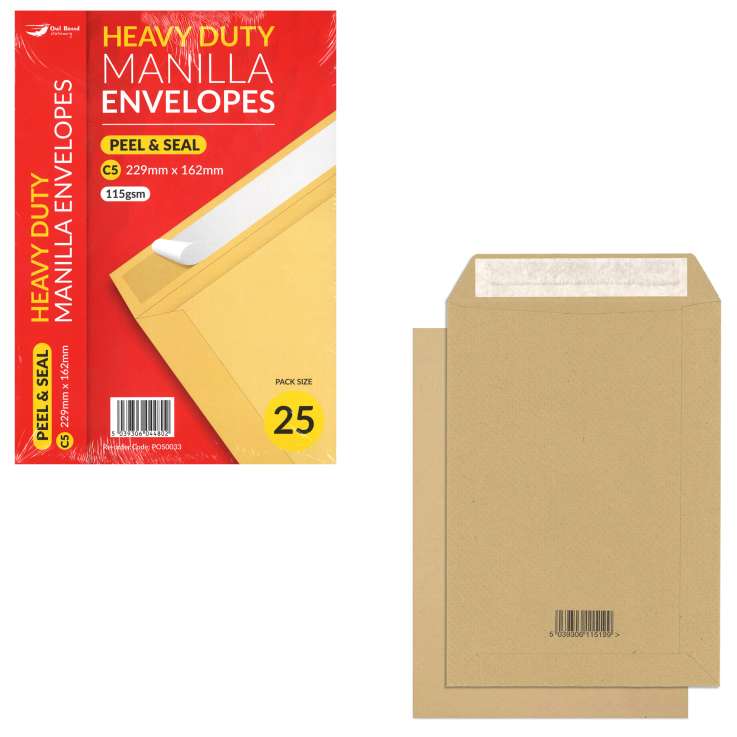 C5 Peel & Seal Single Envelopes (229mm x 162mm) Refill Pack - Manilla