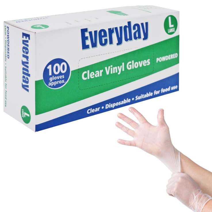 Everyday Clear Disposable Vinyl Gloves (Powdered) 100 Pack - Large