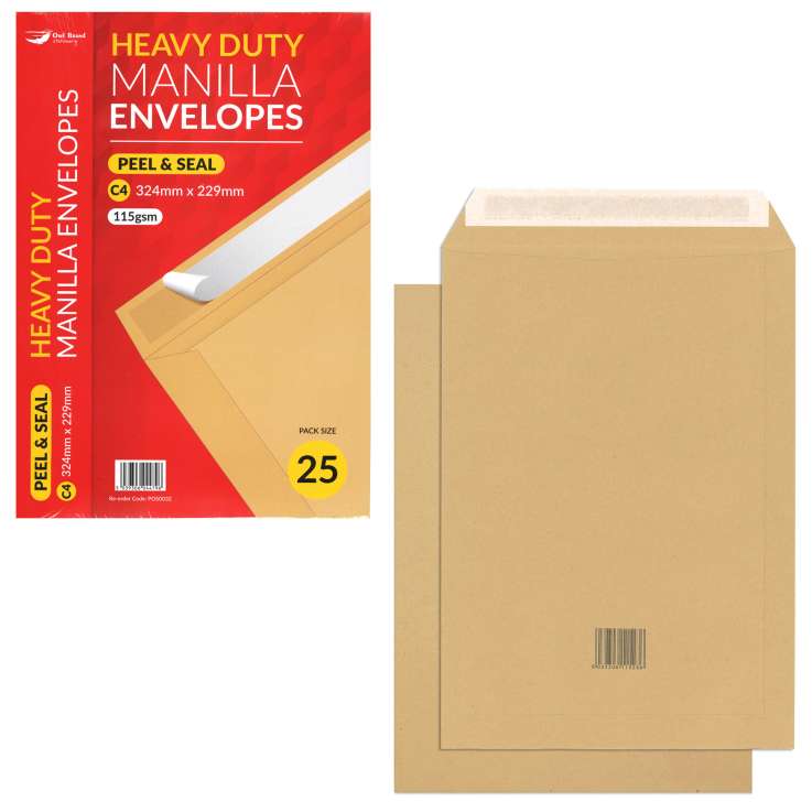 C4 Peel & Seal Single Envelopes (324mm x 229mm) Refill Pack - Manilla