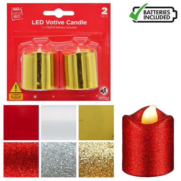 LED Votive Candles (4cm) 2 Pack - Assorted Colours