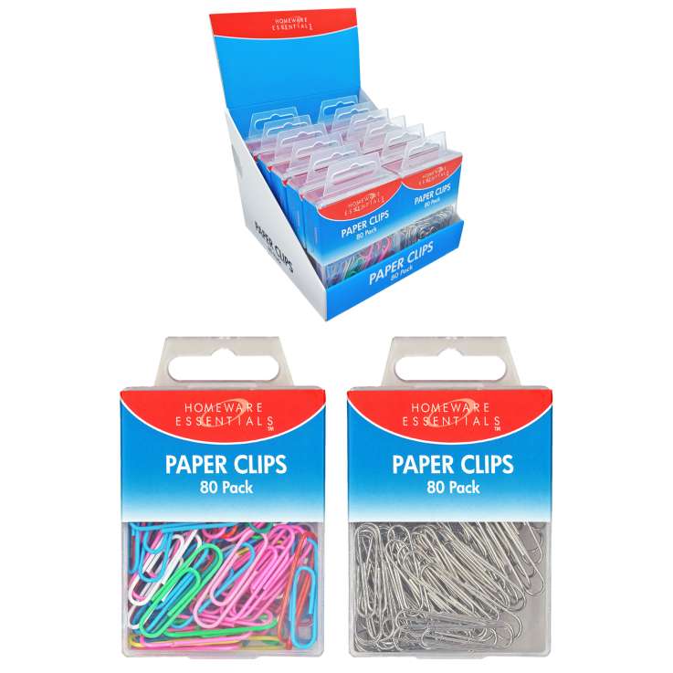 Homeware Essentials Paper Clips 80 Pack - Assorted