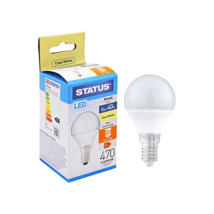 Status LED Round Golf Ball Light Bulb (5w=40w) Small Screw (E14)