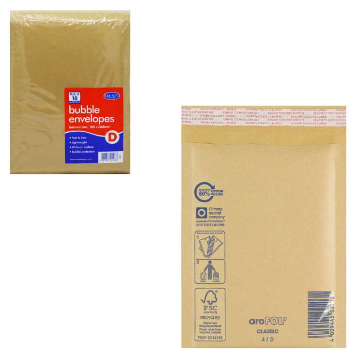 Bubble Lined Manilla Envelopes (180mm x 265mm) - Size D