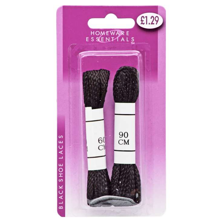 Homeware Essentials Black Shoe Laces 2 Pairs 60/90cm (HE02)