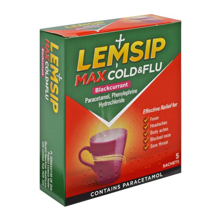 Lemsip Max Strength Cold & Flu Sachets 5 Pack - Blackcurrant
