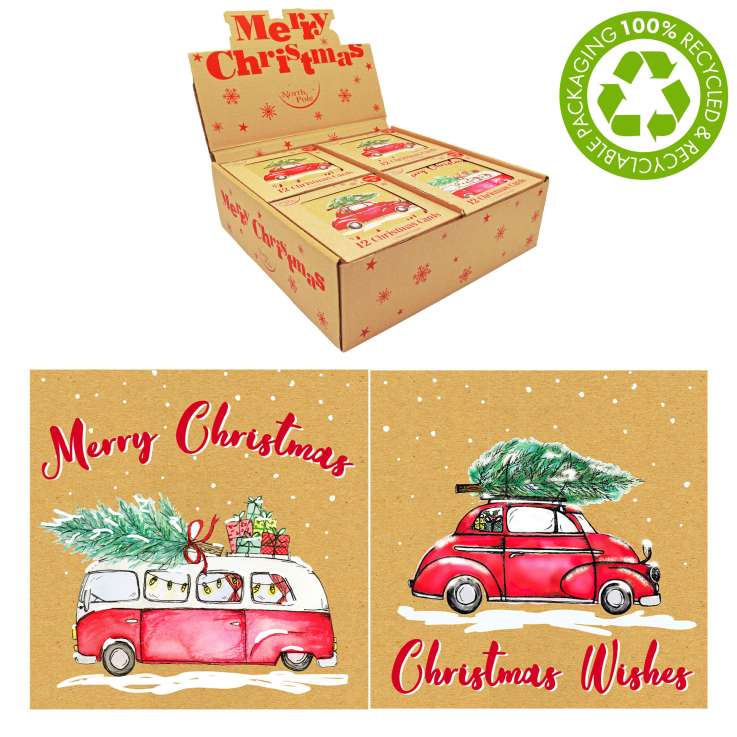 Boxed Christmas Cards 12 Pack - Kraft Vehicles