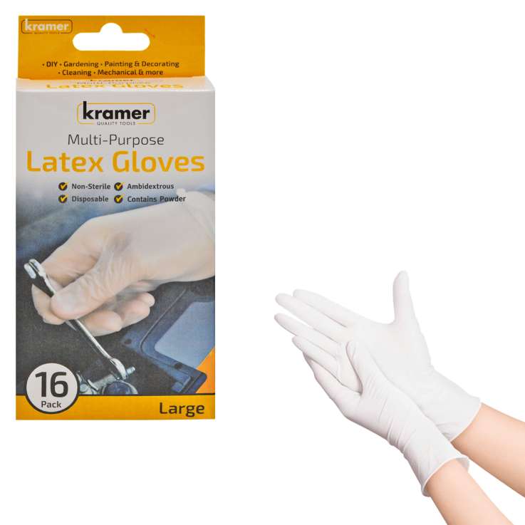 Kramer Multi-Purpose Latex Gloves 16 Pack - Large