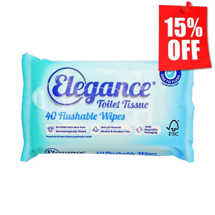 Elegance Toilet Tissue Flushable Wipes 40 Pack