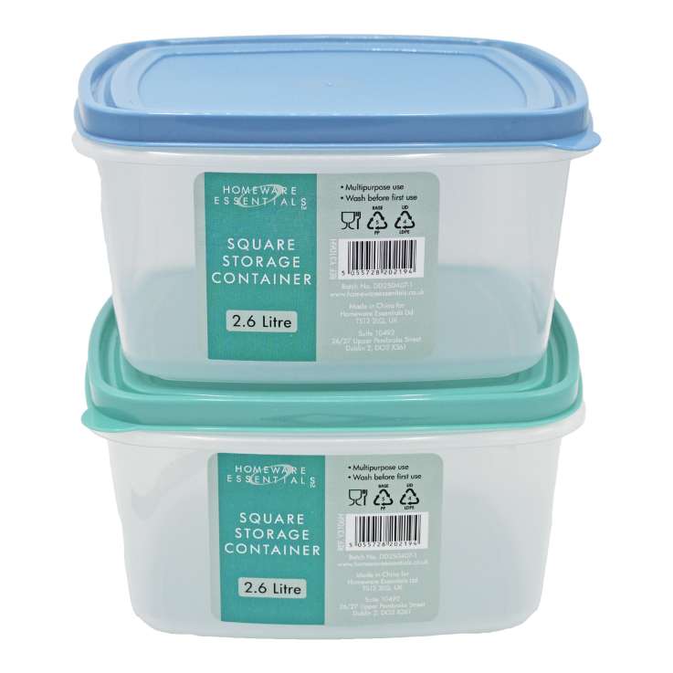 Homeware Essentials Square Storage Container (2.6L) - Assorted Colours