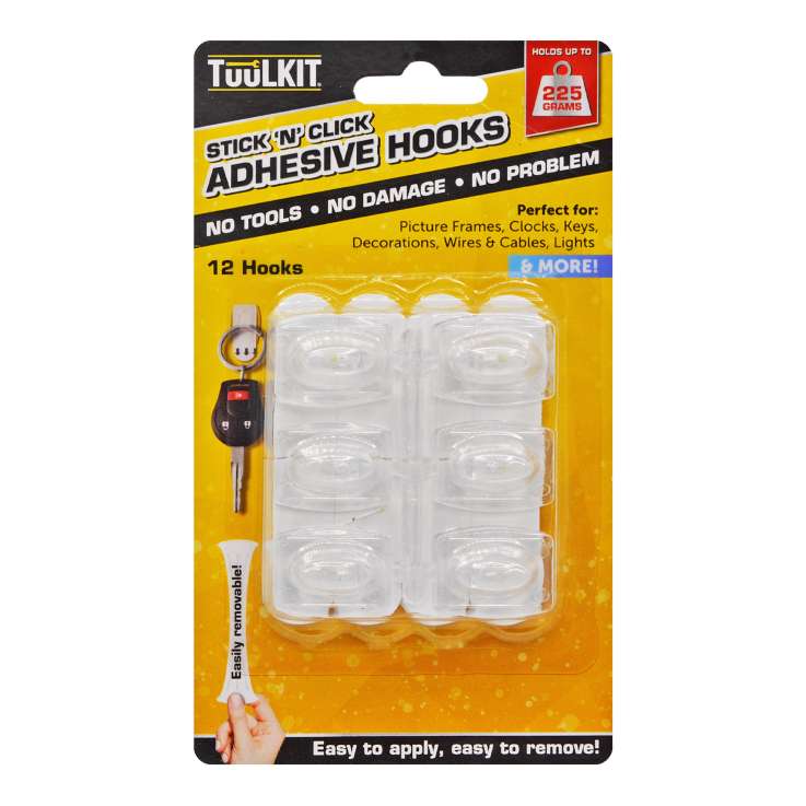 TuuLKIT Stick 'N' Click Adhesive Hooks 12 Pack