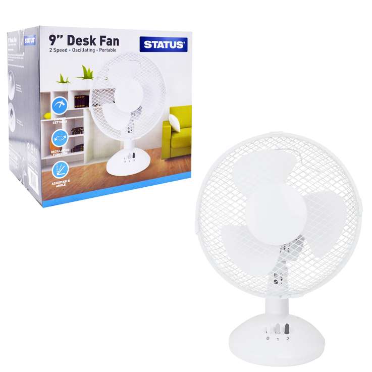 Status White Desk Fan 9"