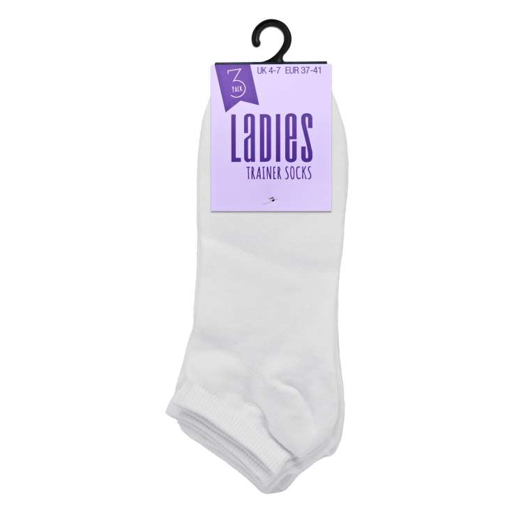 Ladies Trainer Socks 3 Pack (Size: 4-7) - White