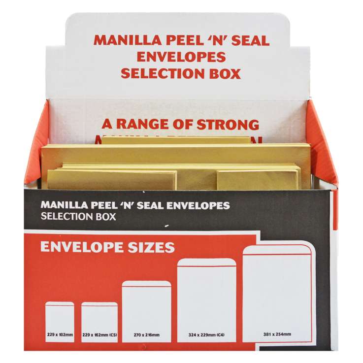 Manilla Peel & Seal Envelopes Selection Box (Assorted Sizes) 250 Pieces