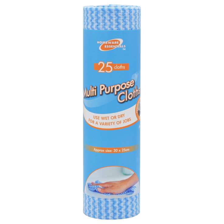Homeware Essentials Multi Purpose Cleaning Cloths on Roll (30cm x 25cm) 25 Pack