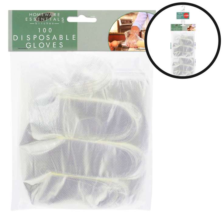Homeware Essentials Disposable Gloves 100 Pack - Loaded Clip Strip