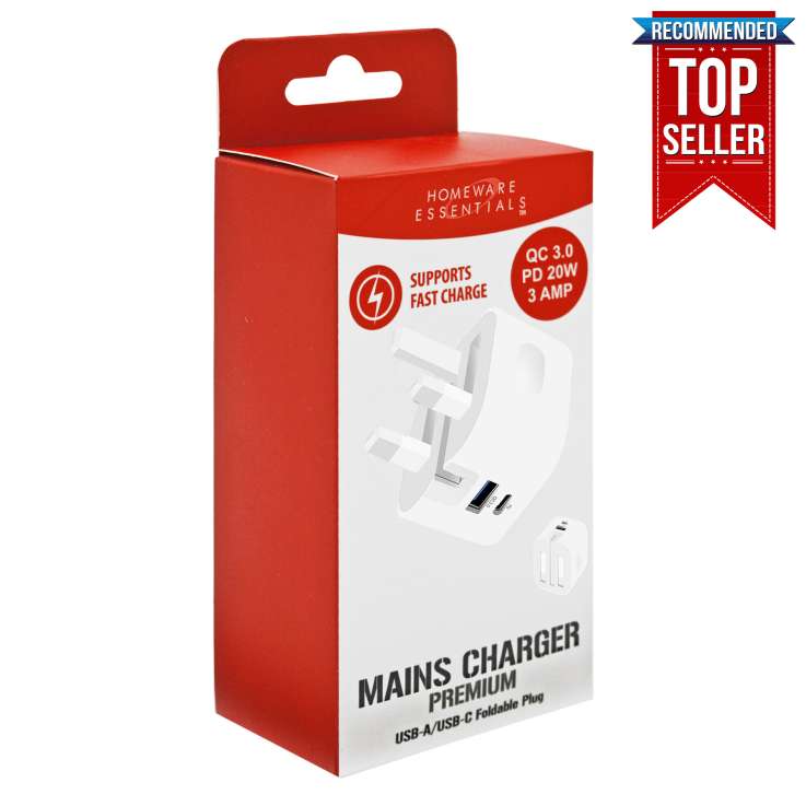 Homeware Essentials Premium USB A / USB C Foldable Plug Mains Charger