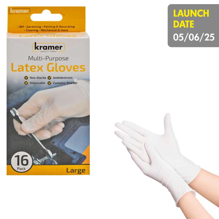 Kramer Multi-Purpose Latex Gloves 16 Pack - Large