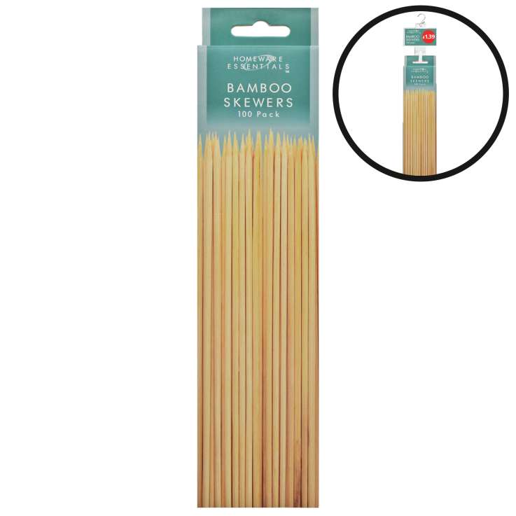 Homeware Essentials Bamboo Skewers 100 Pack (Clip Strip Provided)