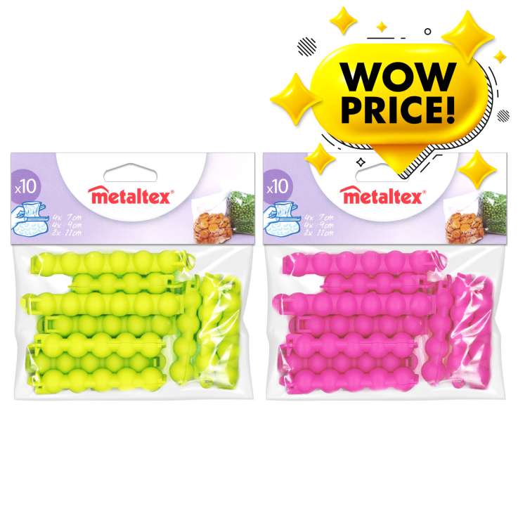 Metaltex Food Storage Bag Clips 10 Pack - Assorted Colours