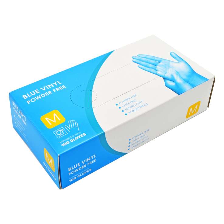 Blue Vinyl Powder Free Gloves 100 Pack - Medium